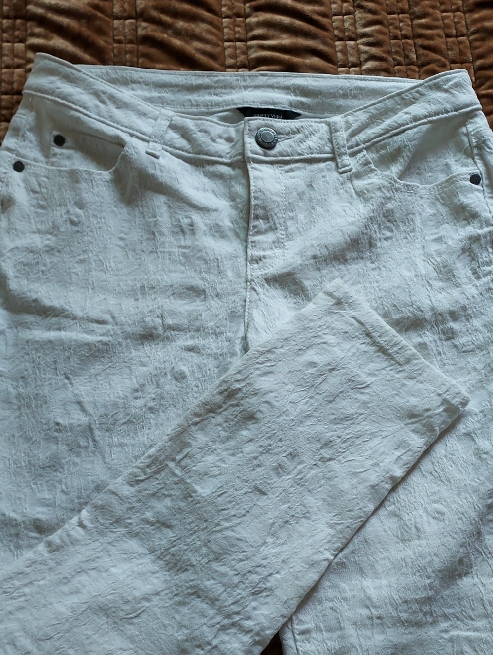 Simply Vera Vera Wang White Jacquard Textured Pants, Size 6